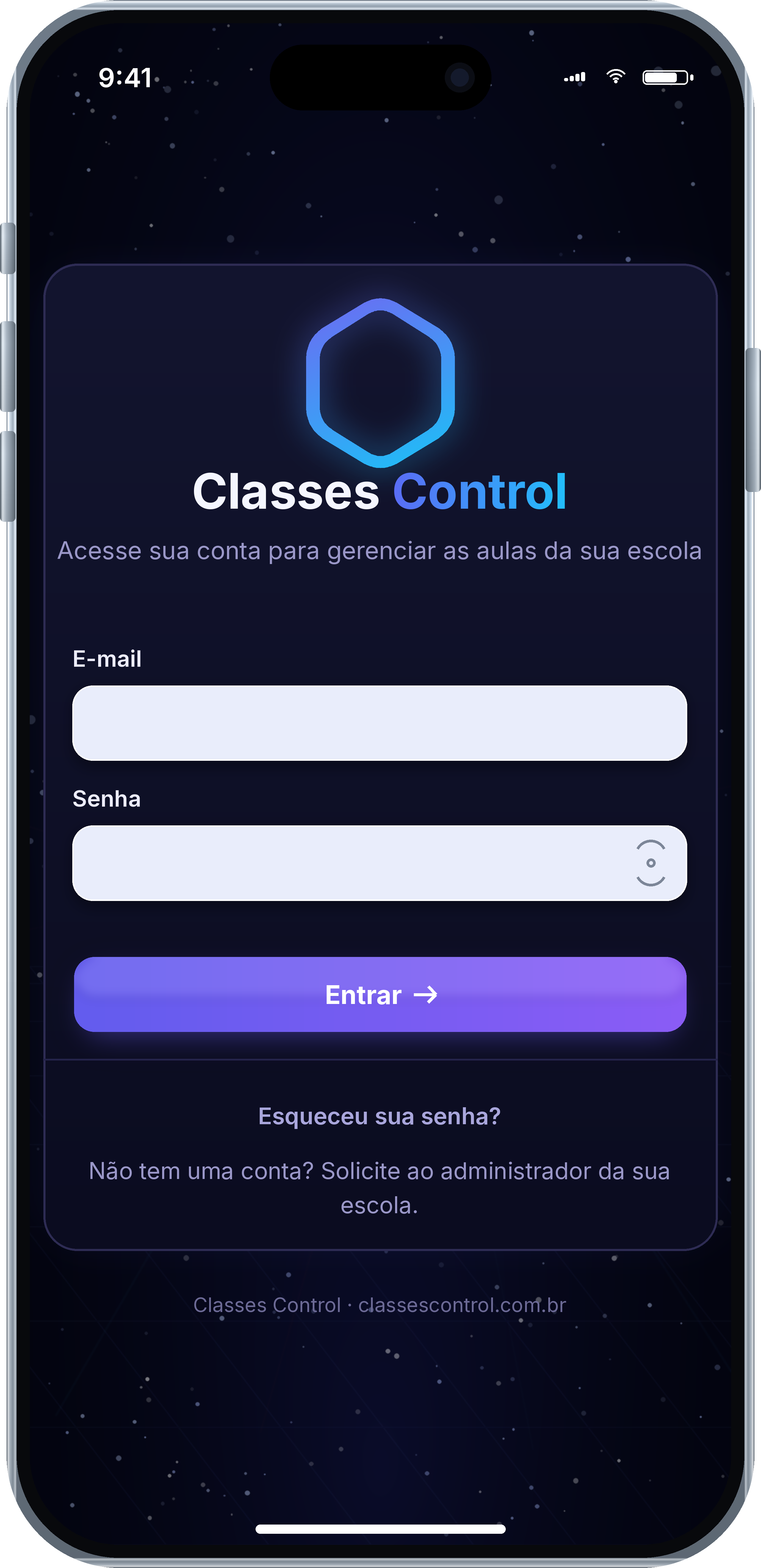 Tela de login do Classes Control no iPhone